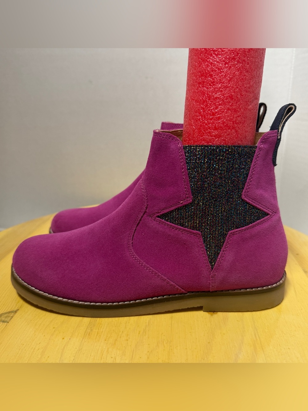 Mini Boden Girls Pink Suede Chelsea Ankle Boots Sparkle Glitter Star Size 35 - Picture 6 of 12